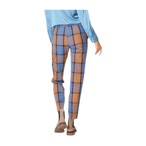 Emme Marella Pantaloni Pantalone Donna slim a quadri Celeste beige - Francavilla Moda